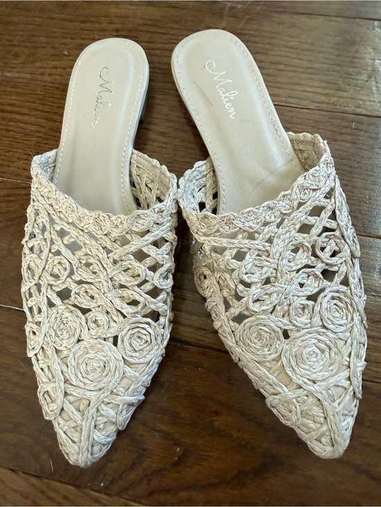Malien Shoes - Malien Crochet Pointed-Toe Mules in Beige Size 38 or 7.5
